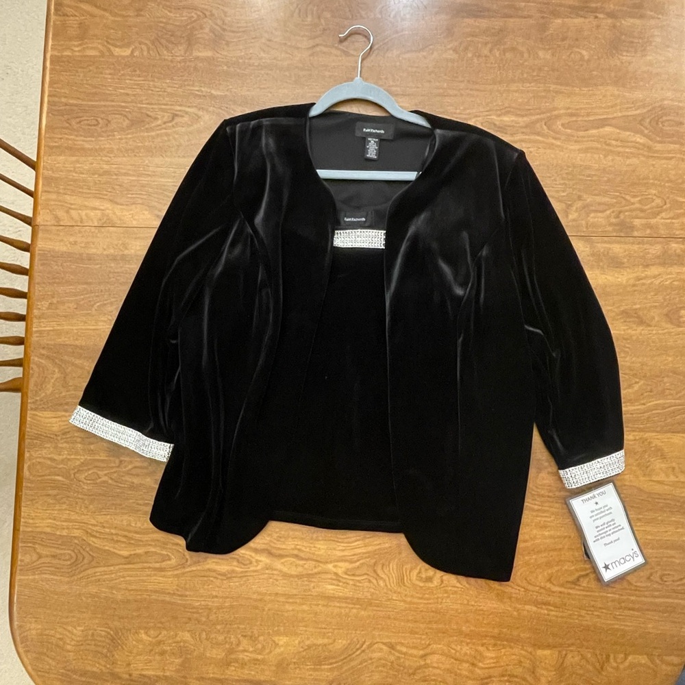 R & M Richards Black Velvet Blazer and Shell with Silver Rhinestones Accents